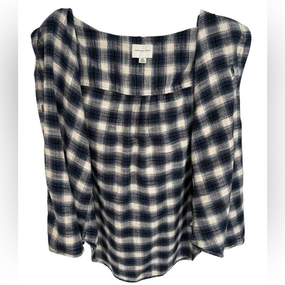 AMERICAN EAGLE PLAID FLANNEL HOODED BUTTON LONG SLEEVE SHIRT, SIZE L - Picture 4 of 9